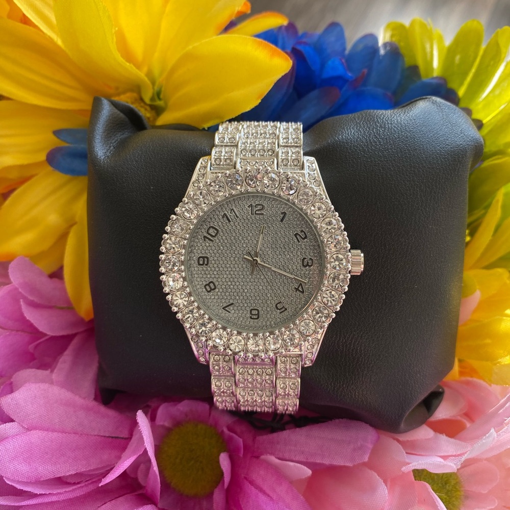 New bling silver 44MM men’s big face watch